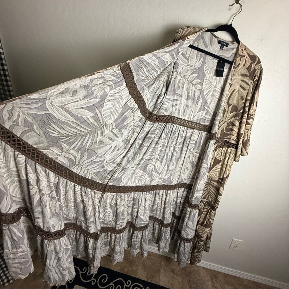 Torrid Brown Tropical Washable Gauze Maxi Kimono 2X NWT 43805675 - Picture 6 of 15